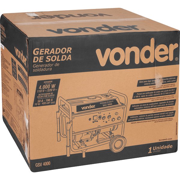 Gerador de solda Vonder GSV 4000 4,0 kVA 190A - partida elétrica - monofásico - 110V/220V