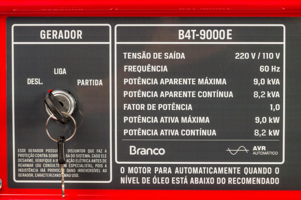 Gerador de energia Branco B4T-9000E 9,0 kVA - partida elétrica - monofásico 110V/220V