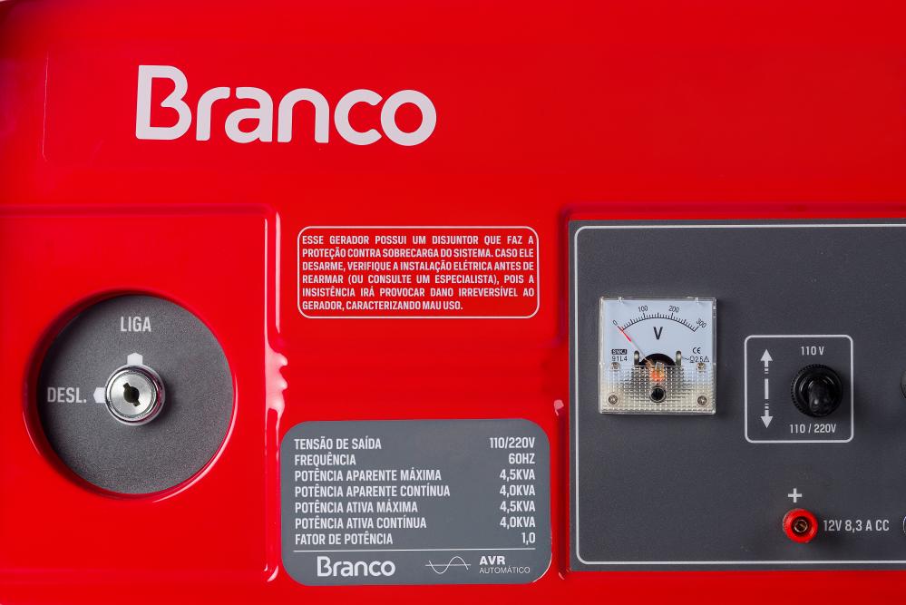 Gerador de energia Branco B4T-5000 4,5 kVA - partida manual - monofásico - 110V/220V